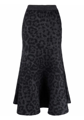 Valentino Garavani leopard pattern flared knitted skirt - Grey