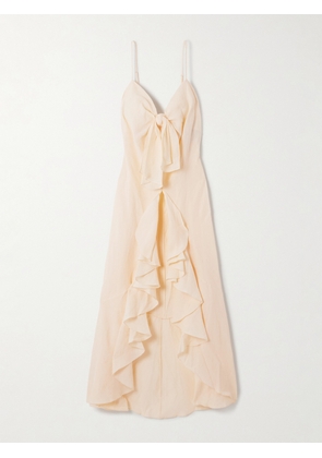 Johanna Ortiz - Zambra Tie-detailed Ruffled Organic Linen Blouse - Ecru - US0,US2,US4,US6,US8,US10