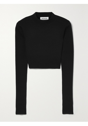 MONSE - Cropped Open-back Leather-trimmed Merino Wool-blend Top - Black - x small,small,medium,large,x large