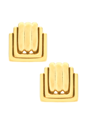 Epifene Square Renaissance Stud Earrings in Metallic Gold.