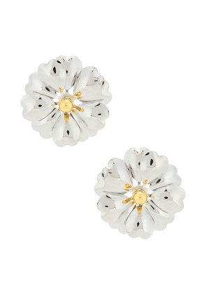 Epifene Large Flower Earrings in Metallic Silver.