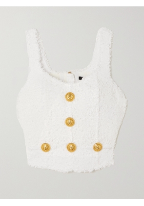 Balmain - Button-embellished Bouclé-tweed Top - White - FR 34,FR 36,FR 38,FR 40,FR 42,FR 44,FR 46