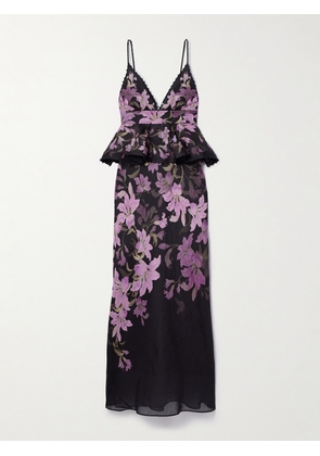 Zimmermann - Dawning Bead-embellished Floral-print Linen And Silk-blend Peplum Maxi Dress - Black - 00,1,2,3,4