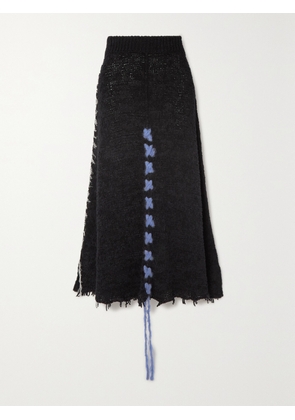 The Row - Estafer Distressed Embroidered Silk Midi Skirt - Black - x small,small,medium,large