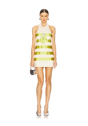 AREA Crystal Polo Dress in Cream,Green. Size L. Also in M, XS.