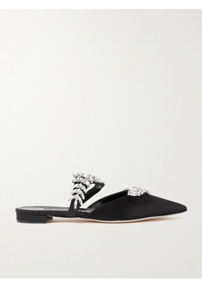 Manolo Blahnik - Lurum 45 Crystal-embellished Satin Mules - Black - IT34,IT34.5,IT35,IT35.5,IT36,IT36.5,IT37,IT37.5,IT38,IT38.5,IT39,IT39.5,IT40,IT40.5,IT41,IT41.5,IT42,IT43