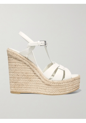 SAINT LAURENT - Tribute Woven Leather Espadrille Wedge Sandals - White - IT34,IT34.5,IT35,IT35.5,IT36,IT36.5,IT37,IT37.5,IT38,IT38.5,IT39,IT39.5,IT40,IT40.5,IT41,IT41.5,IT42