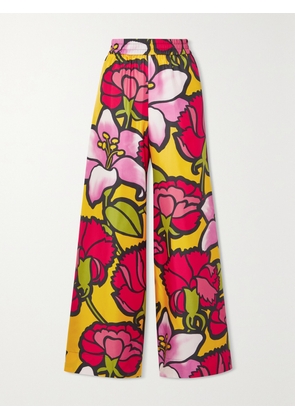 La DoubleJ - Floral-print Silk-twill Wide-leg Pants - Red - xx small,x small,small,medium,large,x large,xx large