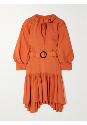 EVARAE - + Net Sustain Marais Belted Ruffled Swiss-dot Tencel Lyocell Mini Dress - Orange - x small,small,medium,large,x large