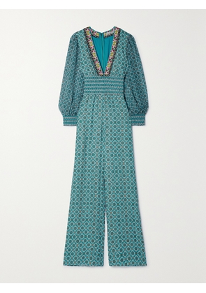 ALICE + OLIVIA - Reba Printed Crepe Jumpsuit - Blue - US0,US2,US4,US6,US8,US10,US12