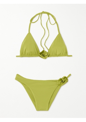 Maygel Coronel - Chipi Appliquéd Triangle Bikini - Green - Petite,One Size,Extended
