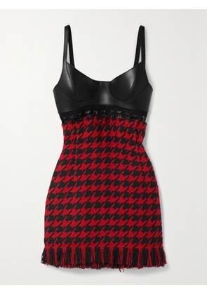 MONSE - Leather-trimmed Fringed Knitted Mini Dress - Red - US0,US2,US4,US6,US8,US10,US12