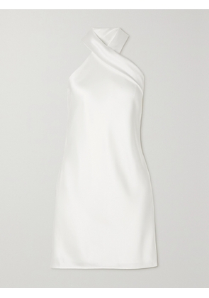 Galvan - Pandora Tie-detailed Satin Halterneck Mini Dress - White - FR 34,FR 36,FR 38,FR 40,FR 42,FR 44