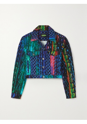 AGR - Cropped Snake-print Denim Jacket - Blue - x small,small,medium,large,x large