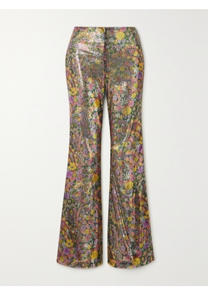 La DoubleJ - Disco Floral-print Sequined Tulle Flared Pants - Yellow - x small,small,medium,large,x large