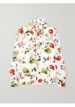 Erdem - Constance Ruffled Floral-print Silk Crepe De Chine Blouse - White - UK 6,UK 8,UK 10,UK 12,UK 14,UK 16,UK 18,UK 20,UK 22
