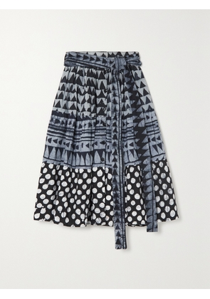 STUDIO 189 - Belted Tiered Printed Cotton Midi Skirt - Black - x small,small,medium,large,x large,xx large