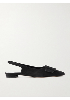 Manolo Blahnik - Maylura Buckled Suede Slingback Flats - Black - IT35,IT35.5,IT36,IT36.5,IT37,IT37.5,IT38,IT38.5,IT39,IT39.5,IT40,IT40.5,IT41,IT41.5,IT42,IT42.5,IT43