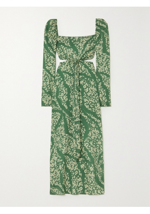 Agua by Agua Bendita - Cuarzo Astro Esmeralda Cutout Floral-print Twill Maxi Dress - Green - x small,small,medium,large,x large
