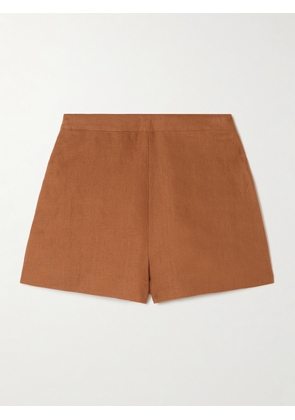 Posse - Perri Pleated Linen Shorts - Brown - xx small,x small,small,medium,large,x large