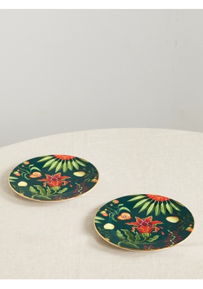 La DoubleJ - Set Of Two Gold-plated Porcelain Dessert Plates - Green - One size