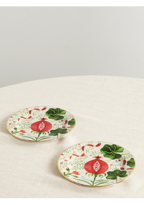 La DoubleJ - Set Of Two Gold-plated Porcelain Dessert Plates - Pink - One size