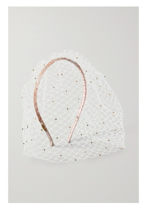 Eugenia Kim - Halsey Embellished Fishnet And Satin Headband - Pink - One size