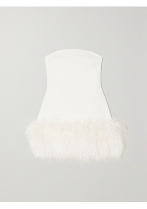 SAFIYAA - Rowan Strapless Feather-trimmed Stretch-crepe Mini Dress - White - FR 34,FR 36,FR 38,FR 40,FR 42,FR 44,FR 46
