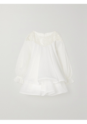 RIME ARODAKY - Mar Layered Ruffled Bead-embellished Tulle And Silk-organza Mini Dress - White - FR 34,FR 36,FR 38,FR 40,FR 42,FR 44