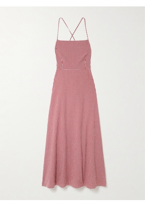 Posse - Lori Open-back Gingham Cotton-seersucker Maxi Dress - Red - xx small,x small,small,medium,large,x large