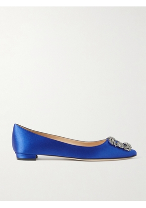Manolo Blahnik - Hangisi Crystal-embellished Satin Point-toe Flats - Blue - IT34,IT35,IT35.5,IT36,IT36.5,IT37,IT37.5,IT38,IT38.5,IT39,IT39.5,IT40,IT40.5,IT41,IT41.5,IT42,IT43