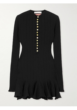 Conner Ives - Ribbed And Pointelle-knit Organic Cotton-jersey Mini Dress - Black - x small,small,medium,large