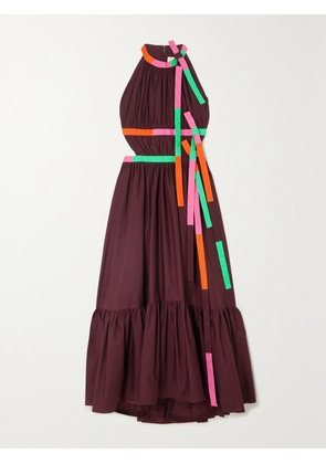 Roksanda - Niesha Open-back Bow-detailed Tiered Cotton Midi Dress - Burgundy - UK 6,UK 8,UK 10,UK 12,UK 14,UK 16,UK 18,UK 20