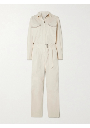 Brunello Cucinelli - Belted Bead-embellished Cotton-blend Drill Jumpsuit - Cream - IT36,IT38,IT40,IT42,IT44,IT46,IT48