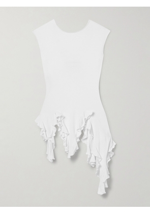 Conner Ives - Jellyfish Asymmetric Ruffled Bamboo-blend Jersey Top - White - x small,small,medium,large