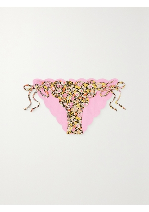 Marysia - Mott Reversible Scalloped Floral-print Stretch-crepe Bikini Briefs - Pink - xx small,x small,small,medium,large,x large,xx large