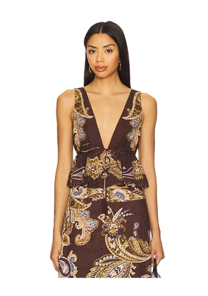 HEMANT AND NANDITA Peplum Top in Chocolate. Size L. Also in M, S, XS.