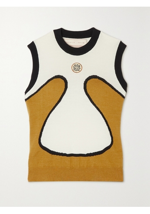 LUKHANYO MDINGI - Appliquéd Color-block Wool And Silk-blend Vest - Ecru - small,medium,large,x large