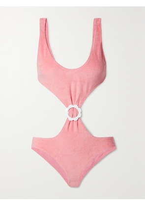 Lisa Marie Fernandez - Buckled Cutout Stretch-cotton Terry Swimsuit - Pink - 01,2,3,4