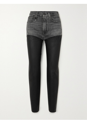R13 - Courtney Chaps Denim And Leather Slim-leg Jeans - Black - 24,25,26,27,28,29