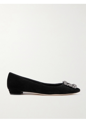 Manolo Blahnik - Hangisiflat Embellished Velvet Point-toe Flats - Black - IT34,IT34.5,IT35,IT35.5,IT36,IT36.5,IT37,IT37.5,IT38,IT38.5,IT39,IT39.5,IT40,IT40.5,IT41,IT41.5,IT42,IT42.5,IT43