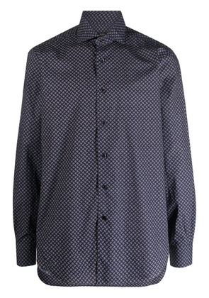 Barba geometric micro-pattern shirt - Blue