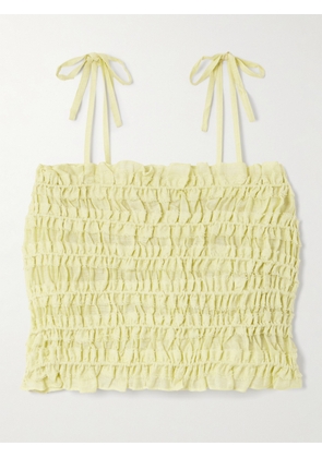 Tory Burch - Cropped Frayed Shirred Lyocell-blend Top - Yellow - x small,small,medium,large,x large