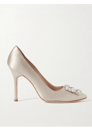 Manolo Blahnik - Hangisi 105 Crystal-embellished Satin Pumps - Gray - IT35,IT35.5,IT36,IT36.5,IT37,IT37.5,IT38,IT38.5,IT39,IT39.5,IT40,IT40.5,IT41,IT41.5,IT42,IT43