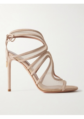 Aquazzura - Spirit 105 Mesh-trimmed Suede Sandals - Neutrals - IT36,IT36.5,IT37,IT37.5,IT38,IT38.5,IT39,IT39.5,IT40,IT40.5,IT41,IT41.5,IT42