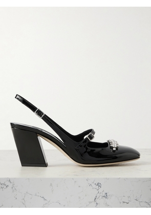 Jimmy Choo - Belinda 70 Crystal-embellished Patent-leather Slingback Pumps - Black - IT36,IT36.5,IT37,IT37.5,IT38,IT38.5,IT39,IT39.5,IT40,IT40.5,IT41,IT42