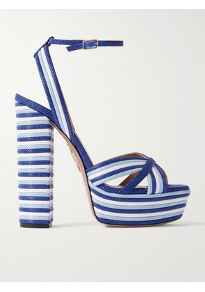 Aquazzura - Sundance Plateau 140 Braided Faux Raffia Platform Sandals - Blue - IT36,IT36.5,IT37,IT37.5,IT38,IT38.5,IT39,IT39.5,IT40,IT40.5,IT41