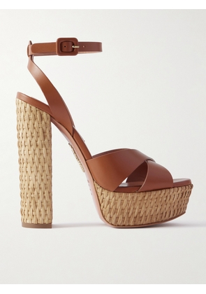 Aquazzura - Sunseeker Plateau 140 Leather Platform Sandals - Brown - IT36,IT36.5,IT37,IT37.5,IT38,IT38.5,IT39,IT39.5,IT40,IT40.5,IT41,IT41.5,IT42