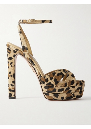 Aquazzura - Divine Plateau 130 Leopard-print Raffia Platform Sandals - Animal print - IT36,IT36.5,IT37,IT37.5,IT38,IT38.5,IT39,IT39.5,IT40,IT40.5,IT41