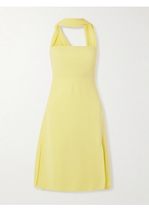 Versace - Scarf-effect Cutout Chiffon-trimmed Silk-cady Mini Dress - Yellow - IT36,IT38,IT40,IT42,IT44,IT46